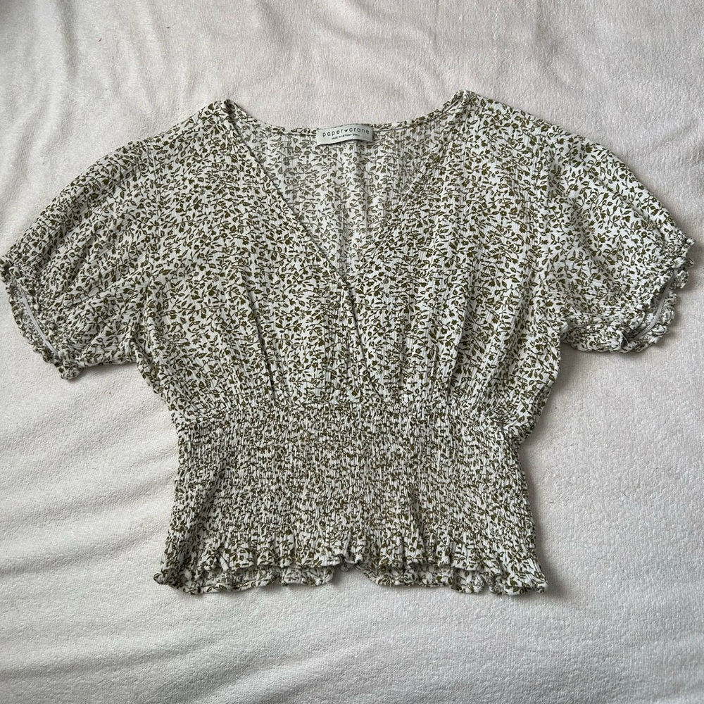 Green and white V-Neck crop top